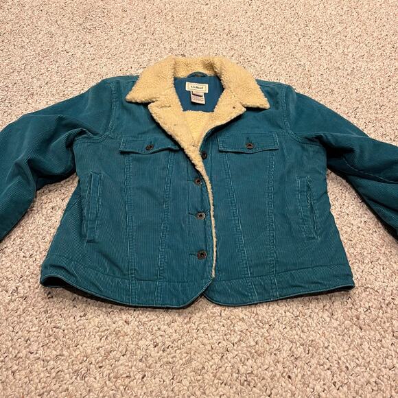 LL Bean Corduroy Sherpa Lined Jacket Sz M Petite Barn Chore Coat Outdoor - Picture 1 of 7